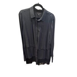 Banana Republic Longline Tunic Blouse Black Pleated Hem XL